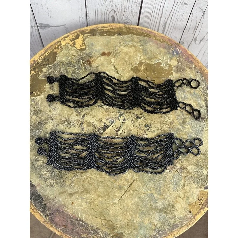 Bracelets Beaded Black & Gunmetal Gray magnet wrap Boho office work formal party